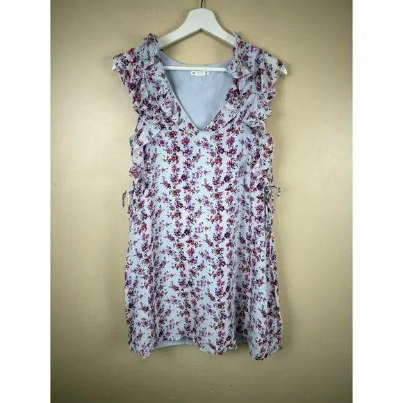 Club Monaco Women’s Size 0 Sundress Floral Ruffle Silk Trim Cottagecore Coastal - Picture 2 of 10